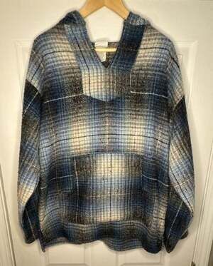 Senor Lopez Blue Plaid Baja Hoodie Pullover Large